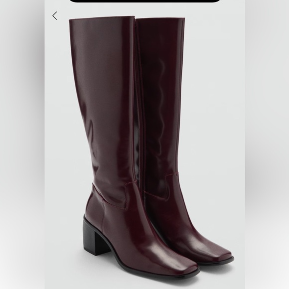MANGO burgundy leather boots with zip - Picture 1 of 6